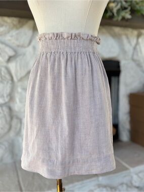 J Crew 100% Linen Elastic Waist Paper Bag Skirt in Oatmeal Beige